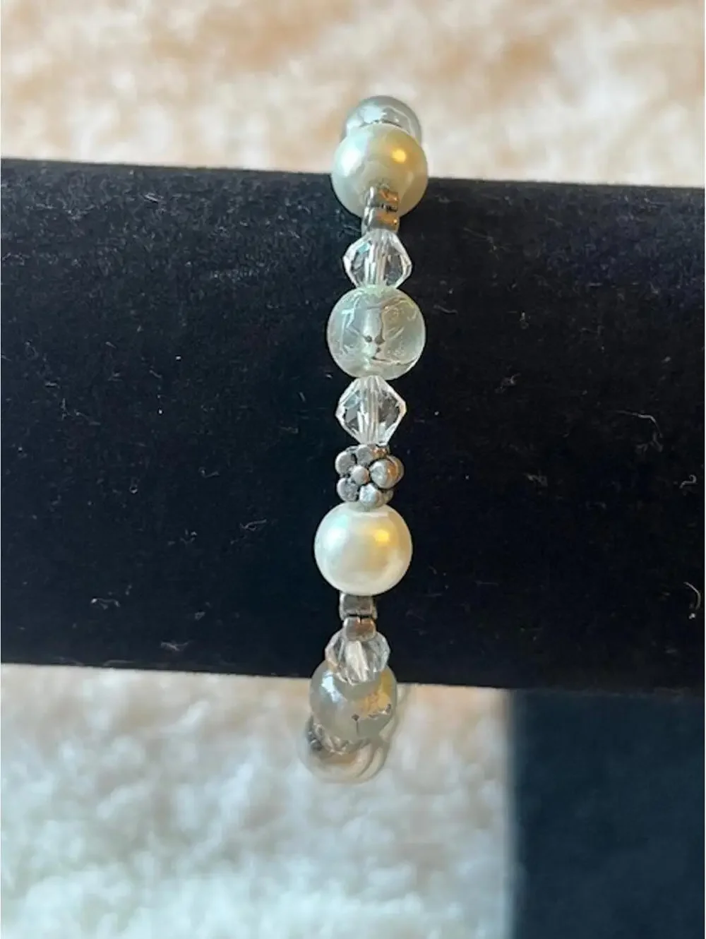 Elegant Faux Pearl and Crystal Beaded Bracelet with Toggle Clasp